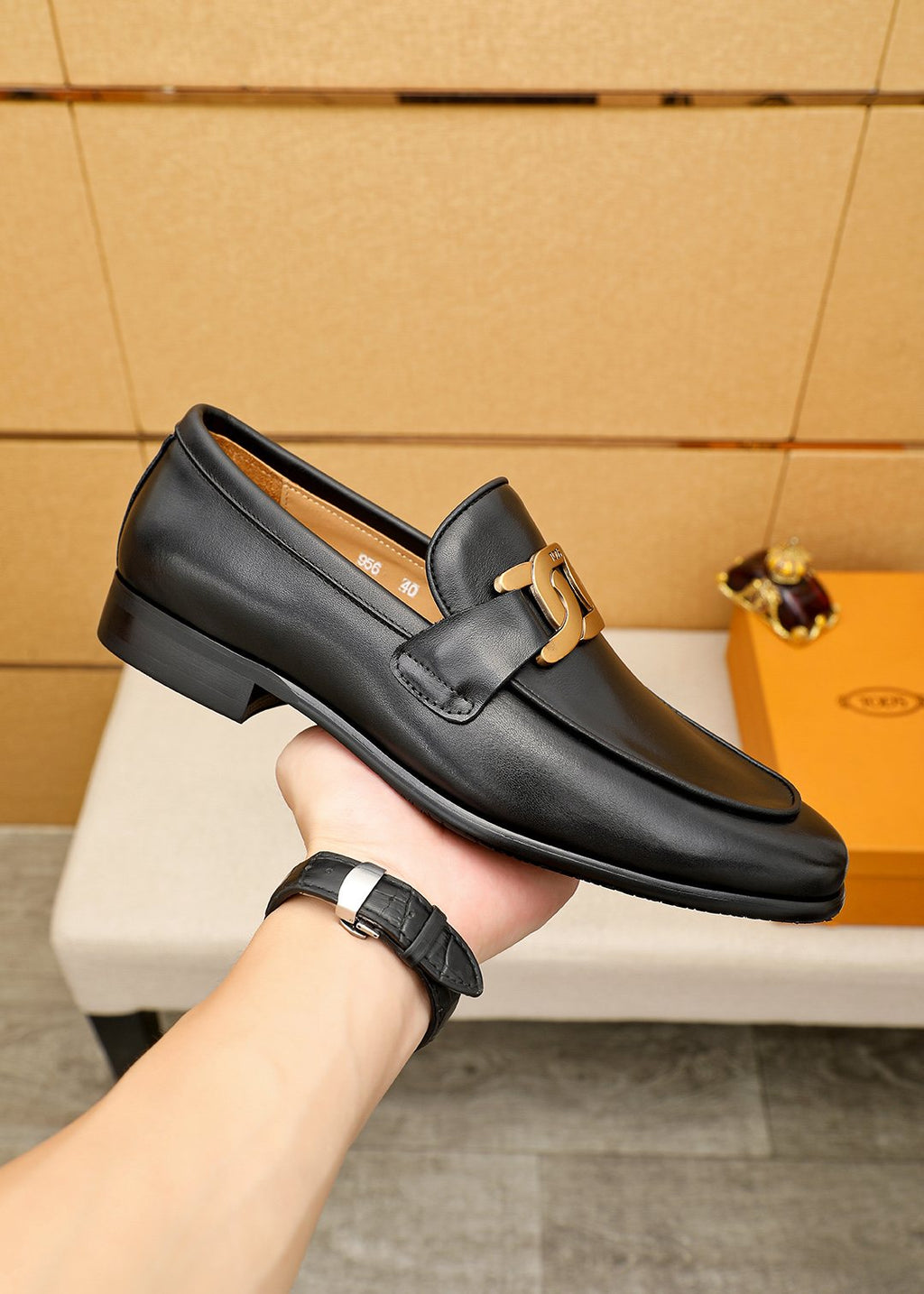 Tod's Black Gold-Hardware Loafers