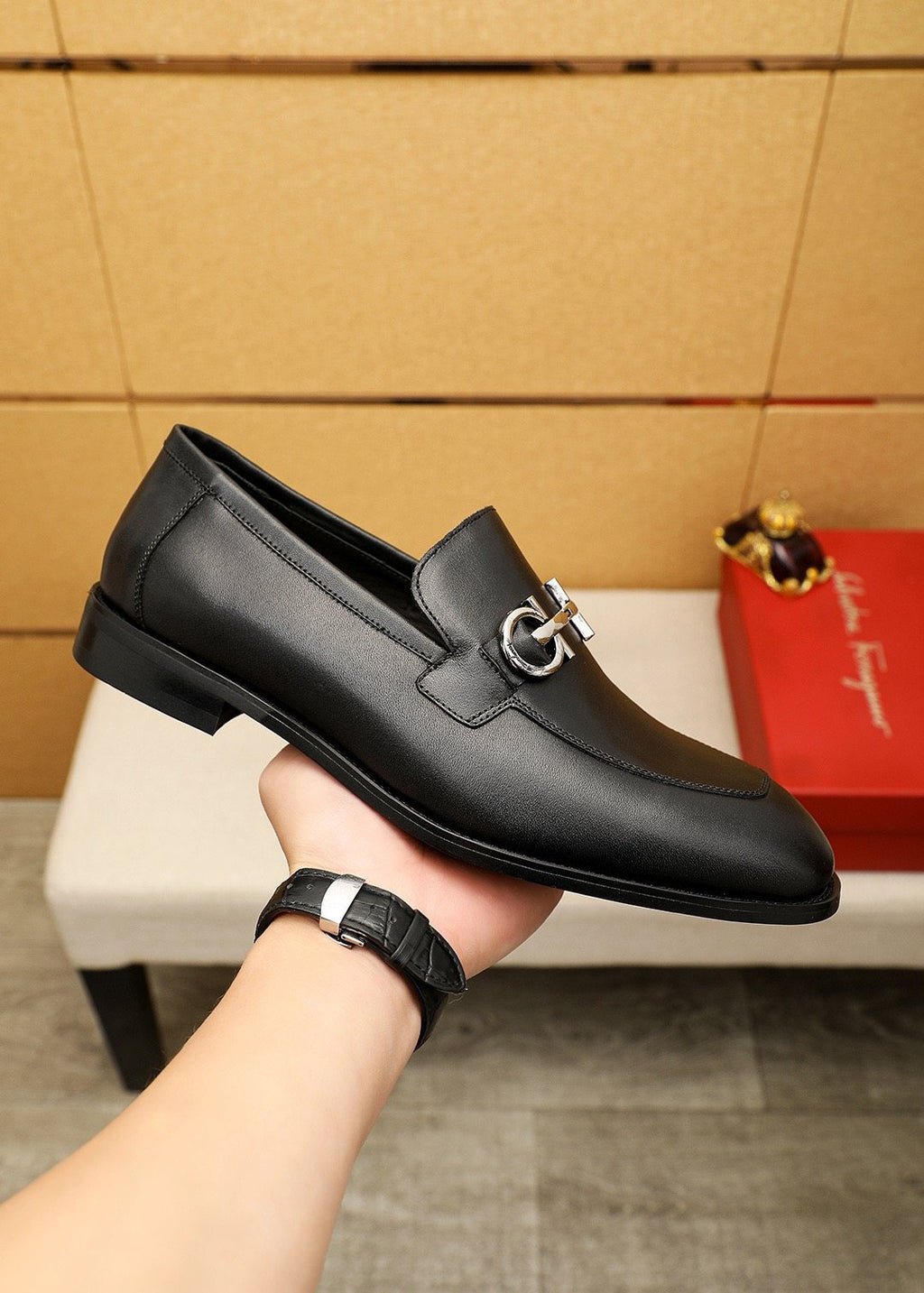 Ferragamo Silver-Tone Ornament Loafers
